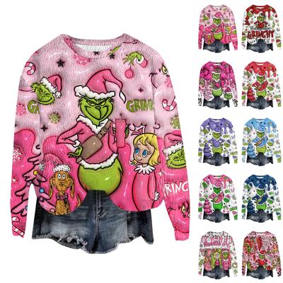 Damenmode Rundhals-Pullover Langarm-T-Shirt Weihnachten bedrucktes Sweatshirt