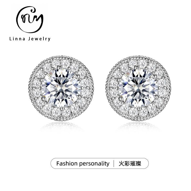 Womens Sterling Cubic Zirconia Stud Earrings Full Pave Round Design Elegant Daily Wear Jewelry