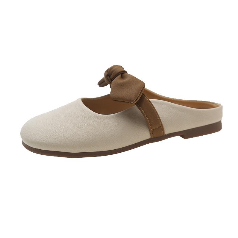 Baotou half slippers women's outer wear 2025 new summer explosion French fairy style bow soft bottom maternity sandals