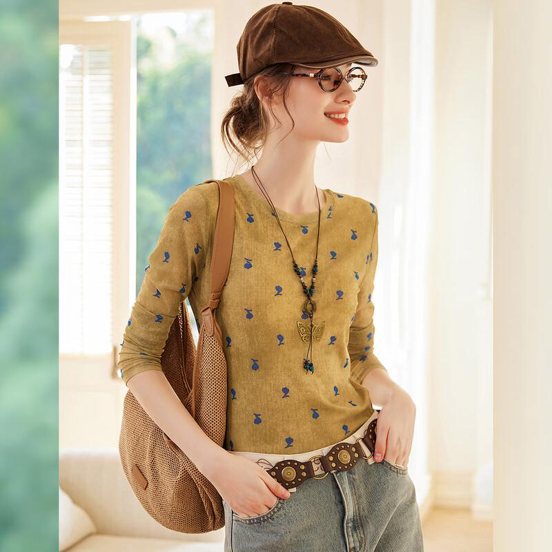 Bailuyu Fashion Round Neck Floral Print Long Sleeve T-Shirt M