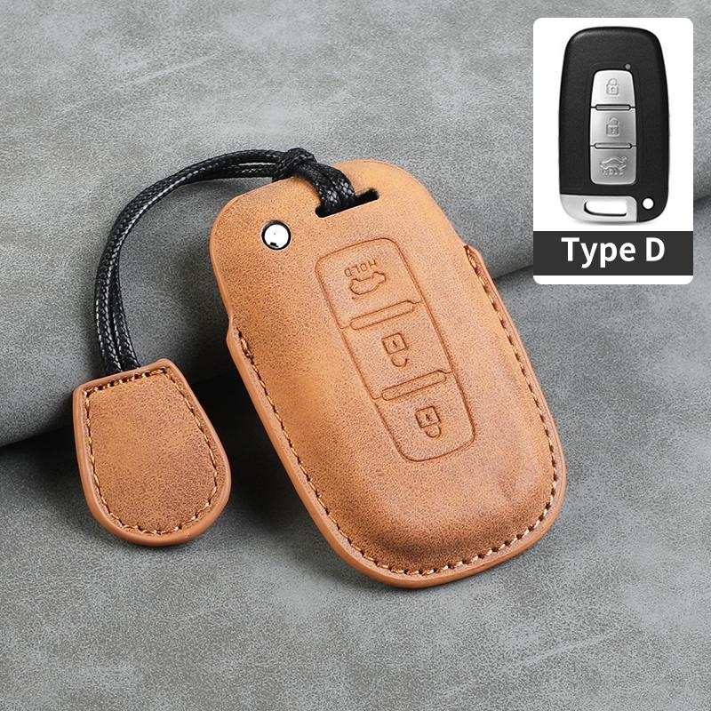 Leather Car Key Case Cover Shell Fob for Hyundai Grand Prix GN7 IONIQ6 Nuovo Kona Genesis Coupe Sonata Ix35 Protector Keychain