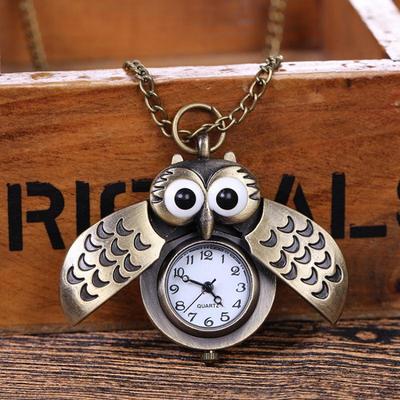 Montre à gousset créative rétro hibou, Montre créative à rabat unisexe Montre à quartz Montre pendentif créative