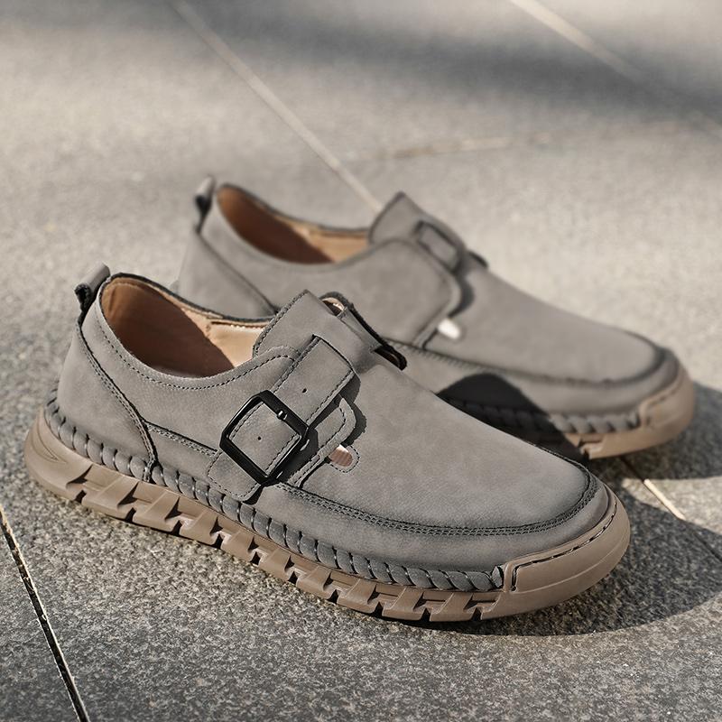 Fashion Men's Brown Leather Casual Shoes Black Loafers Stylish Stitched Sole Derby Shoes Minimalism Suitable for Daily Street Wear 2025