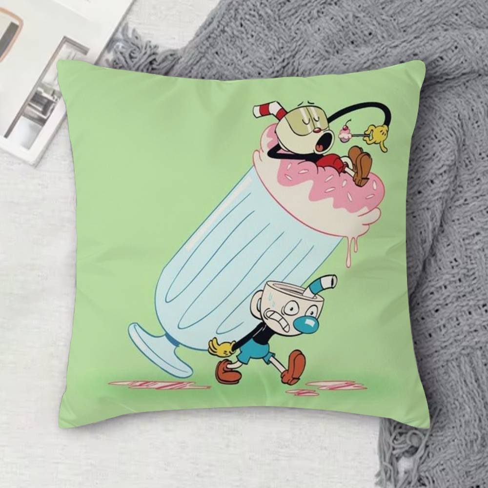 C-Cuphead Double-Sided Printed Square Decorative Cushion Cover For Sofa Living Room Home Decor