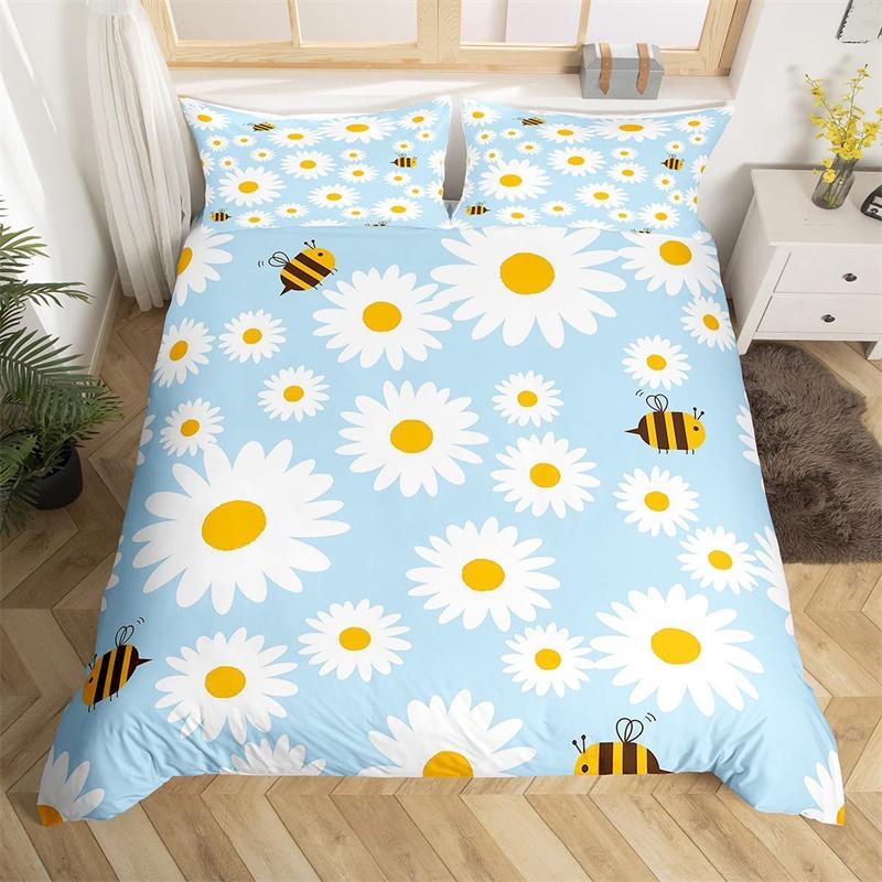 Daisy Duvet Cover Botanical Floral Bedding Set Microfiber Natural Blossom Flower Pattern Comforter Cover King For Boys Girl Room