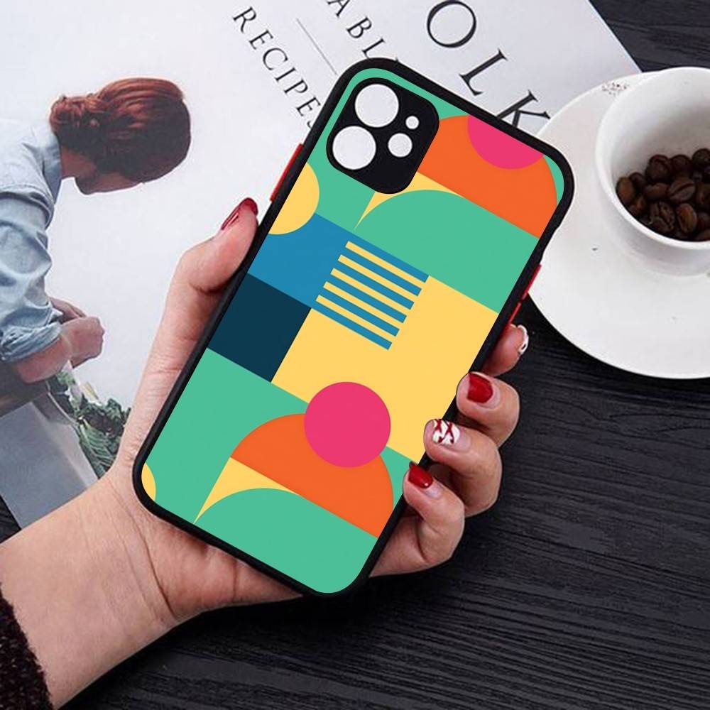 Geometric Bauhaus Art For IPhone 16 15 14 13 12 11 Pro Max X XS MAX Plus Translucent Black Phone Cover