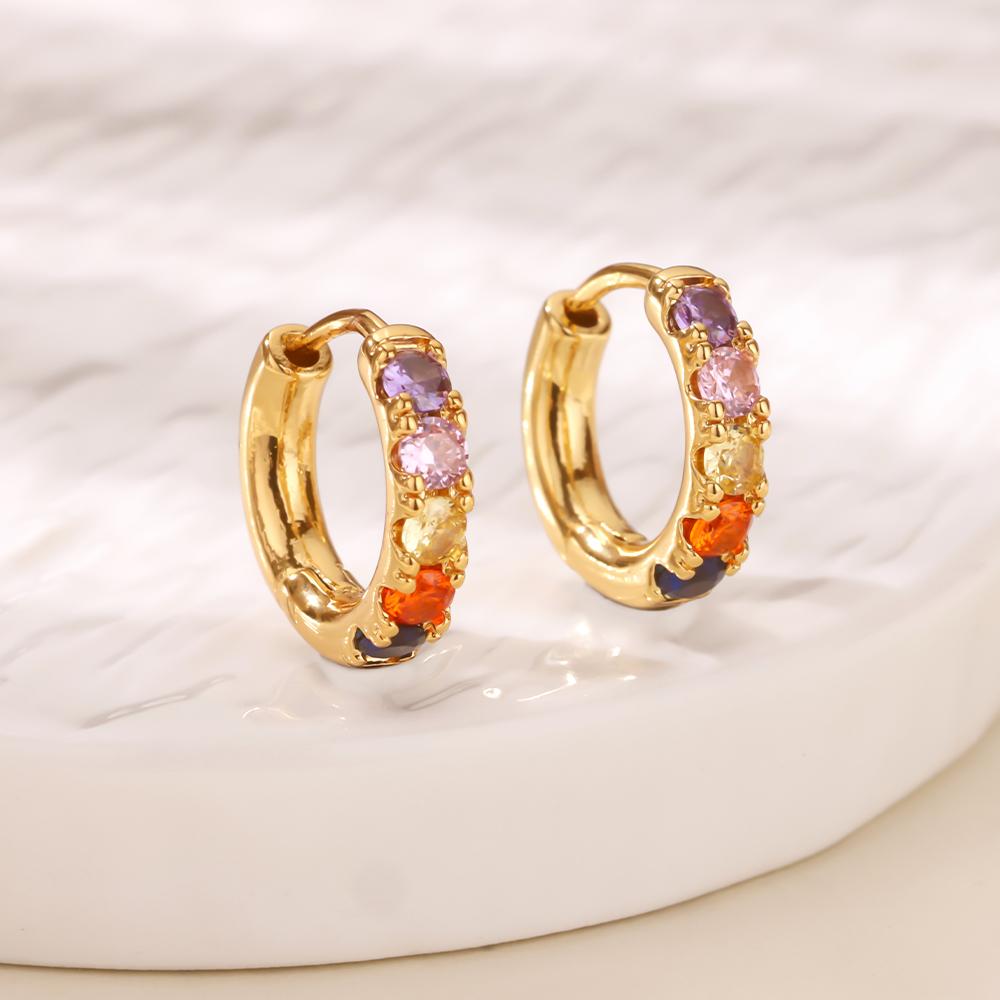 Luxury Stainless Steel Colored Zirconia Earring for Women Gold Color Anti Fading Earring Wedding Vacation Jewelry Accessories