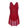 Girls Figure Skating Dress, Lyrical Dance Costume with Mesh Overlay, Cutout Back, Shiny Rhinestones & Irregular Hem