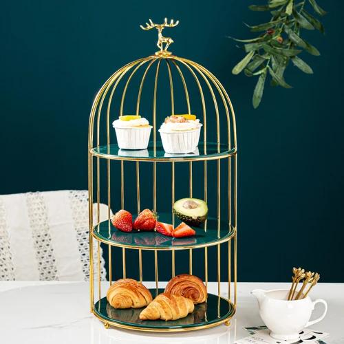 Wrought Iron Ceramic Cake Stand Multi-layer Fruit Plate Snacks Tray Dessert Plate Cake Pan Elk Display Stand Decorative Plates