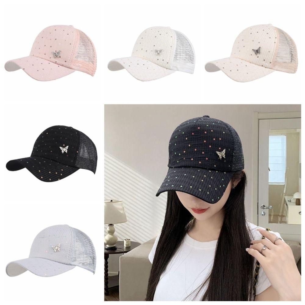 Sequin Sport Peaked Hat Butterfly Summer Sun Hat Casual Mesh Baseball Hat  Travel Beach