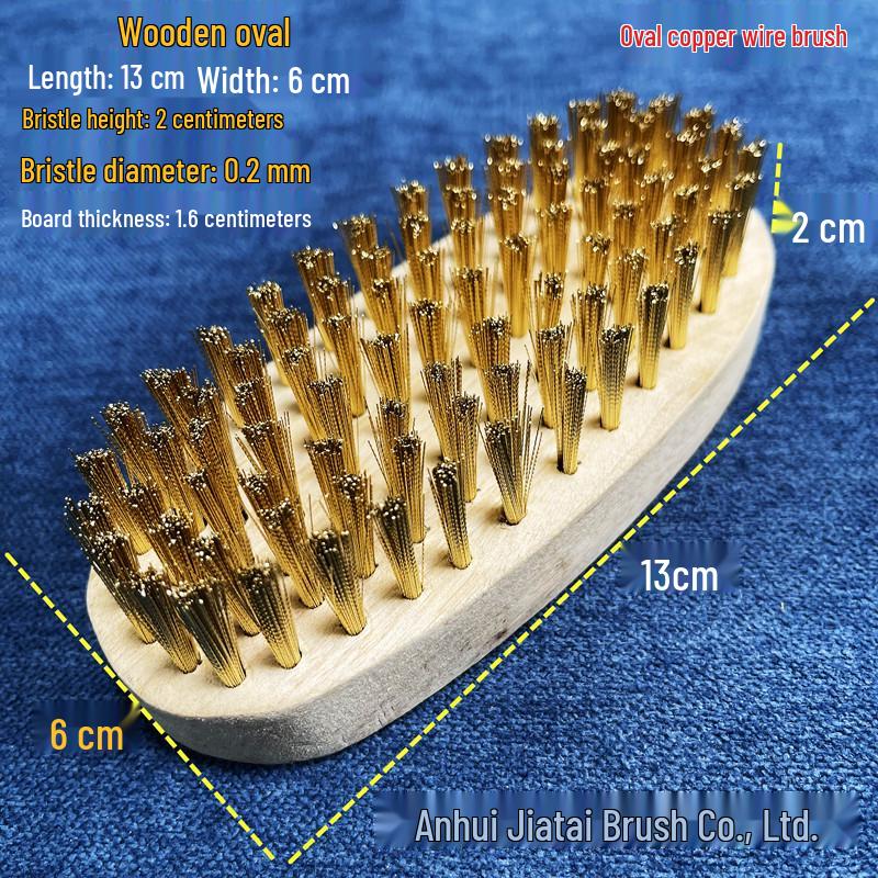 Copper Wire Brush with Wooden Handle for Fine Derusting, Deburring, Polishing, and Grinding