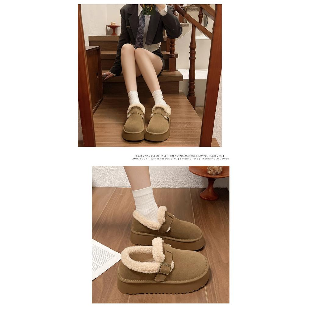 Thick Soled Snow Boots for Women, Winter with Added Velvet, Maillard Lefu Cotton Shoes, One Foot Retro Boken Shoes