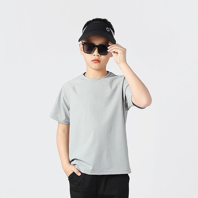 Summer Korean Version of Children's Clothing New Boys Sports Short Sleeve Big Children Speed Dry Ice Silk Top Girls Short Sleeve T-shirt