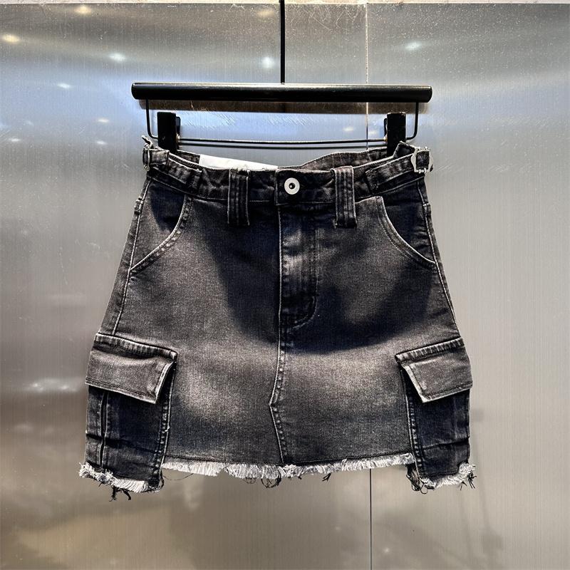 American retro design rough edge washed denim skirt women s autumn new versatile foreign style skirt tide S черный серый