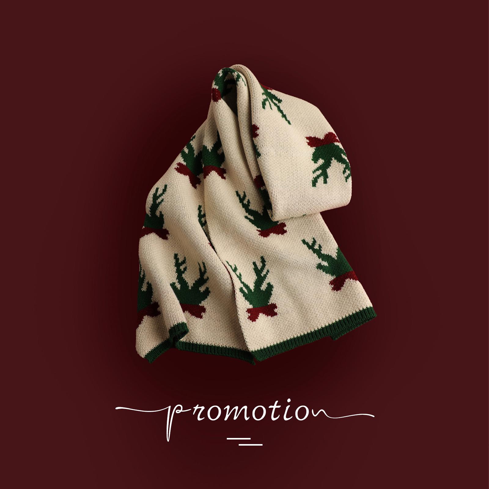 

Women s Extra Long Red Knitted Wool Scarf with Reindeer Pattern - Versatile for Couples and Christmas 180*35cm