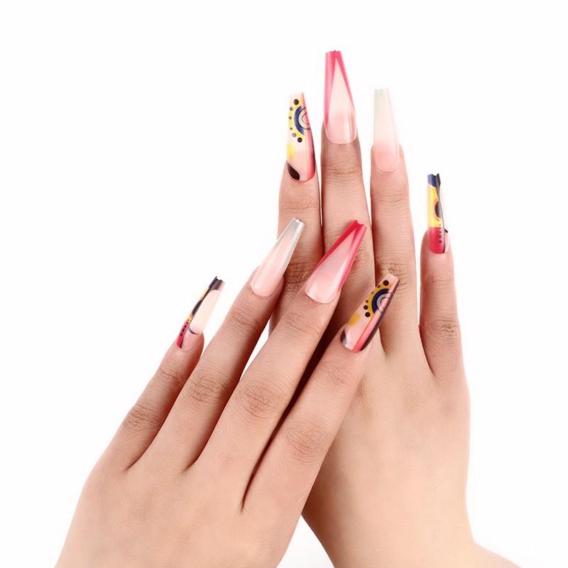 24Pcs Gradient Long Ballet Press On Nails With Glue Full Cover Acrylic False Nails Artificial Manicure Tips