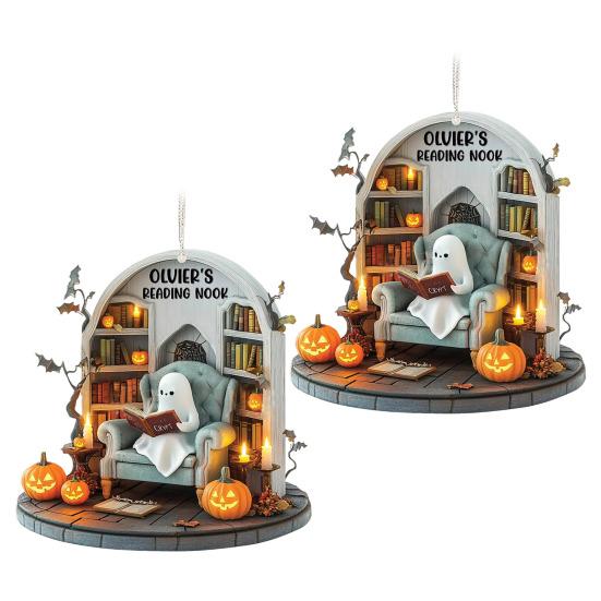 1 Pair Halloween Spooky Ornament Hanging Pendant Durable Construction Cartoon Ghost Design Versatile Home Decoration