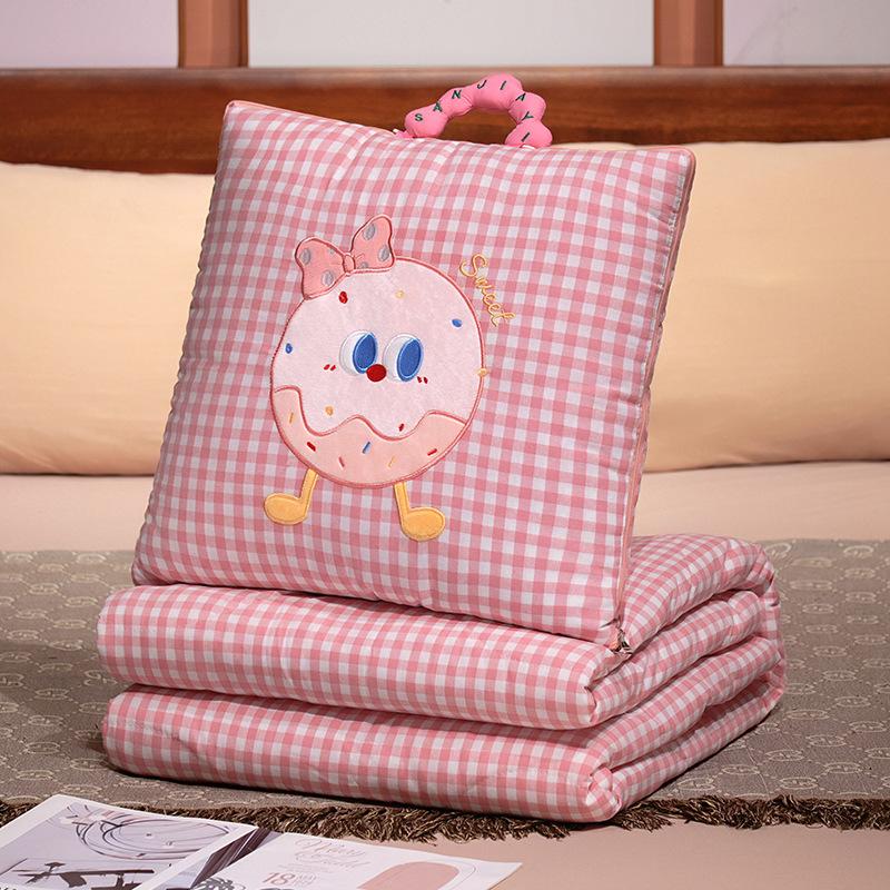 

Cartoon Striped Pillow Blanket 2-in-1 Air Conditioner Quilt for Car Soft Breathable Multi-Use Nap Blanket Women Gift 35x35cm(100x150cm)