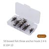 50pcs Box Fishing Hook Sharpened Treble Hook 5 Sizes 2 4 6 8 10 Fishhook Tackle Brown