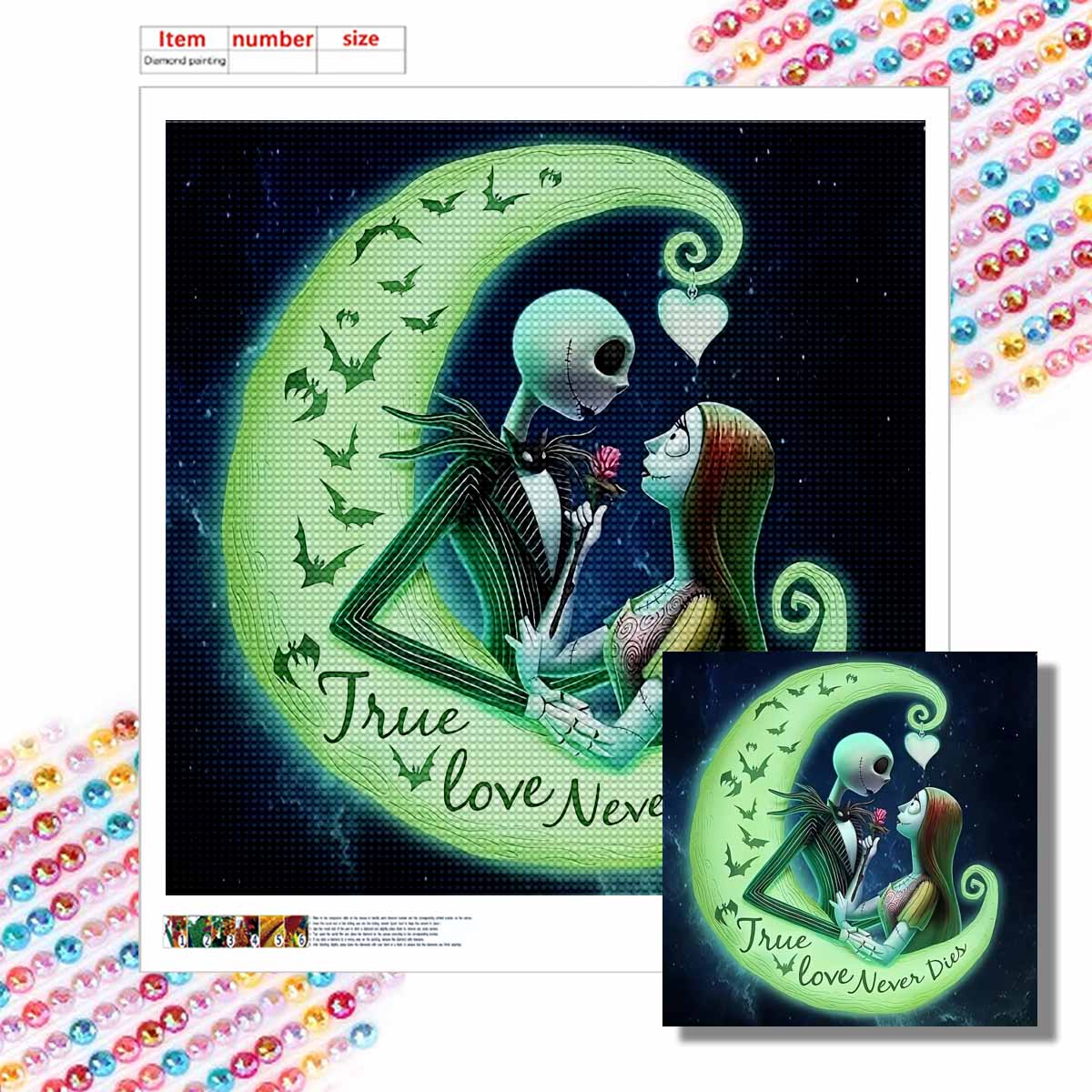 

Набор для 5D алмазной вышивки своими руками, Влюбленный скелет, Взрослый начинающий 5D Круглый алмаз Вышитая кристальная мозаика, Подходит для домашней настенной обстановки Round 20x20cm