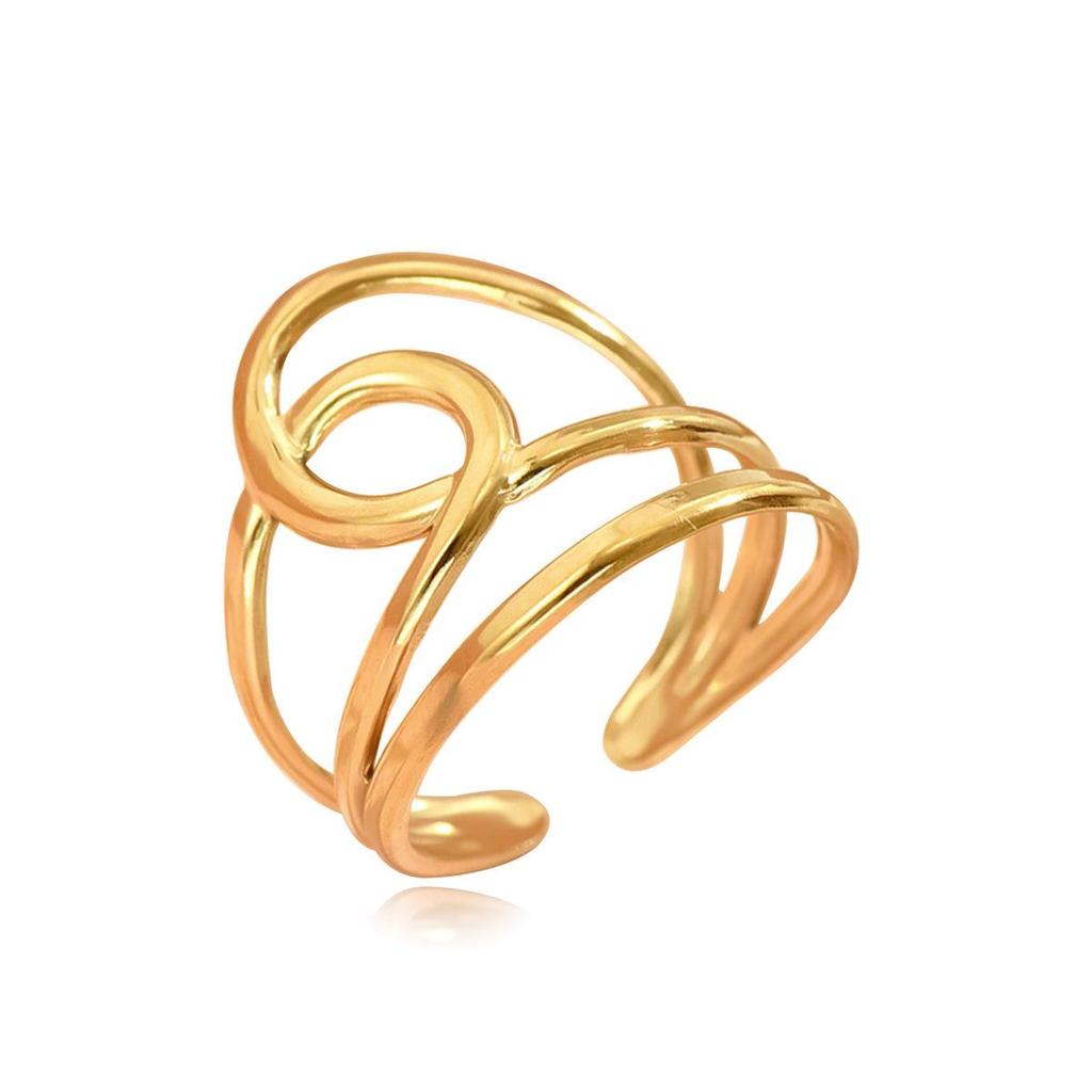 Minimalist Adjustable Geometric Gold-Plated Stainless Steel Ring for Women