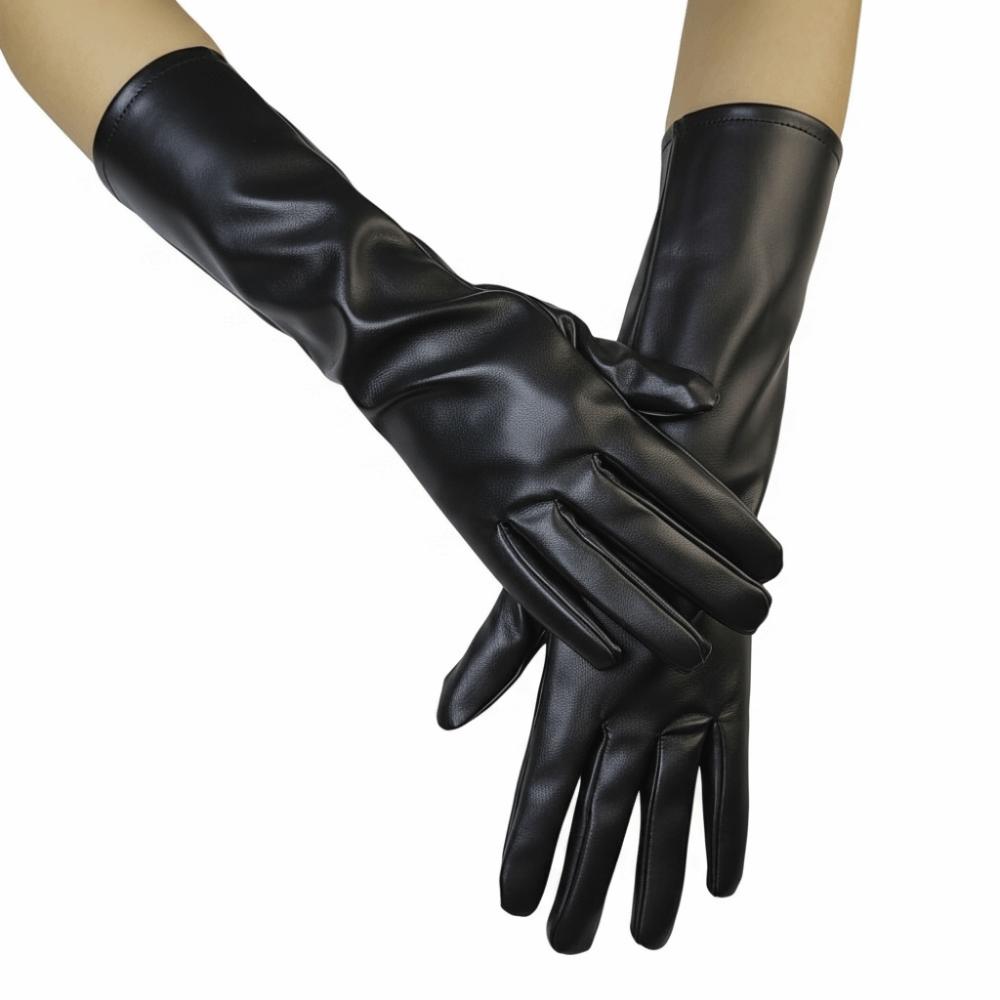 1 Pair Solid Color PU Leather Gloves Extra Long Stage Performance Gloves Driving Gloves  for Women