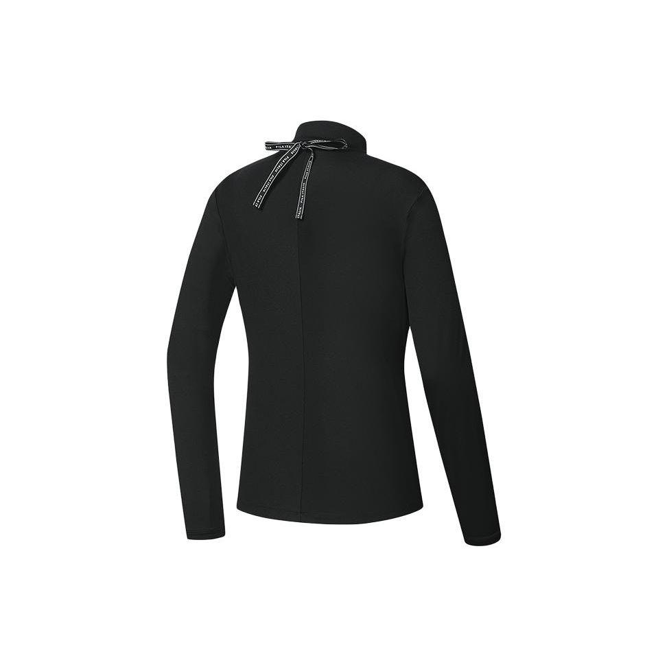 FILA Color Block Stand Collar Golf Stretch Knit Long Sleeve T-Shirt Women Tops Deep-Black A11W415202F-BK