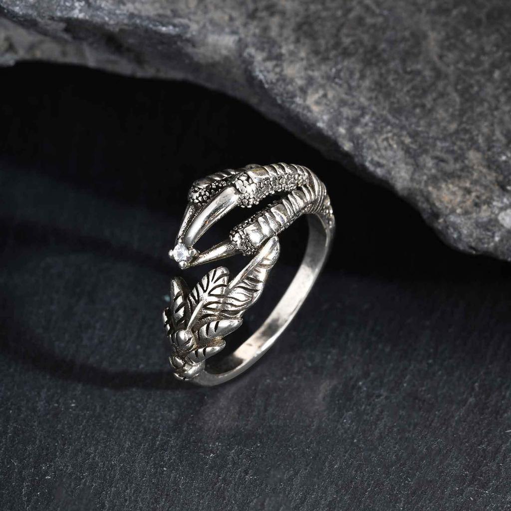 Vnox Vintage Eagle Claw Adjustable Ring for Men, Punk Style Sliver Color Opening Ring, Cool Hip Hop Party Gift, 12mm Wide