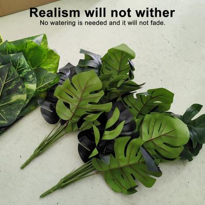 Künstliche grüne Pflanzen 18 Gabeln UV-beständig Realistisch aussehende gefälschte Monstera Grün Hochzeitsparty Innen Außen Garten Deko Kunstpflanzen