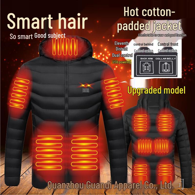 Veste en coton chauffante unisexe avec double contrôle intelligent, chauffage 11 zones, technologie portable, grande taille disponible