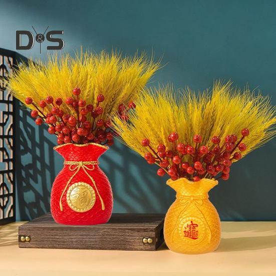 Lucky Bag Vase Wealth Bag Flower Vase Table Centerpiece Fortune Bag Money Bag Figurine for Bedroom Office Chinese New Year Decor