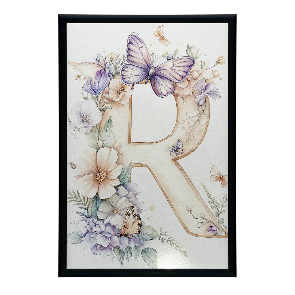 R som Glädje - Blommig Affisch R som Glädje - Blommig Affisch, 50X70 Cm, Ram av Ljust Ekträ, Matt Papper 230 Gsm