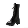 Fashion Women's Spring Autumn Single Boots Thin Thick soled Height increasing Strap up Boots Versatile Mid length Retro Women's Shoes