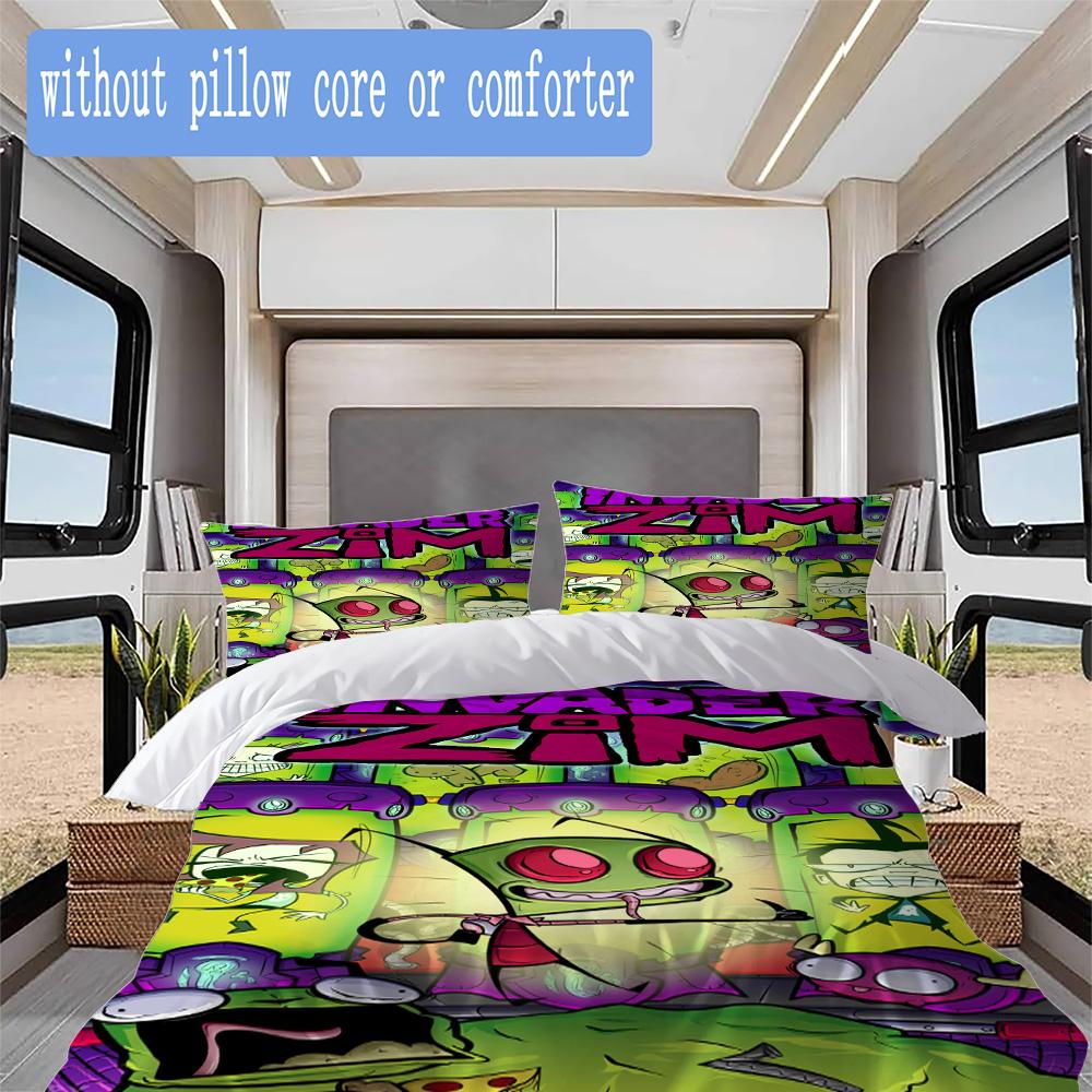 Invader Zim Pattern Bedding,Quilt Set Quilt Cover Pillowcase Home Birthday Gift (1*duvet cover+2*pillowcase,without core)ZSJT0917049