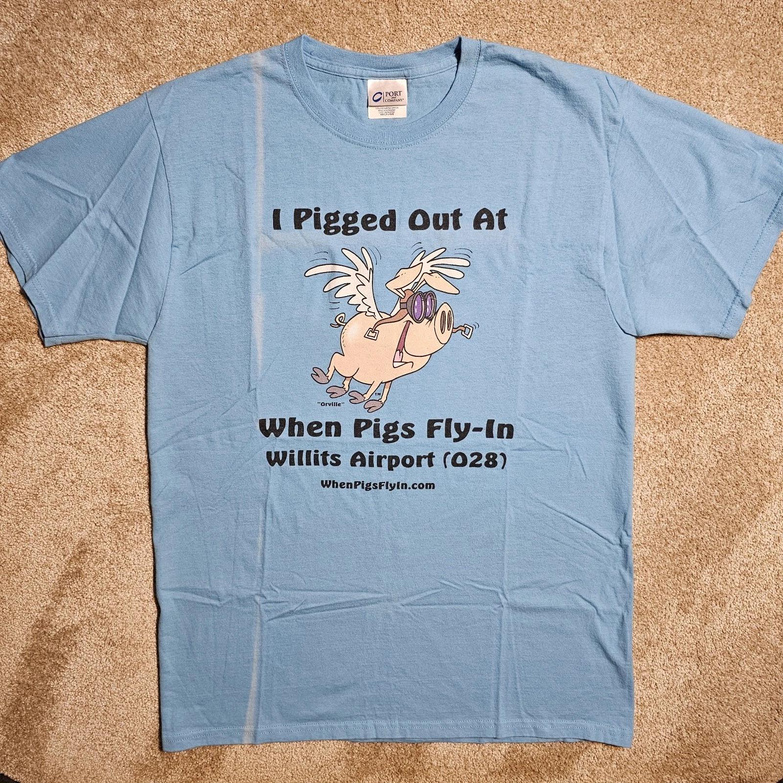 

Vtg Y2k Pigs Fly In Airport Restaurant Large T-shirt Graphic Blue Indie Skate XL