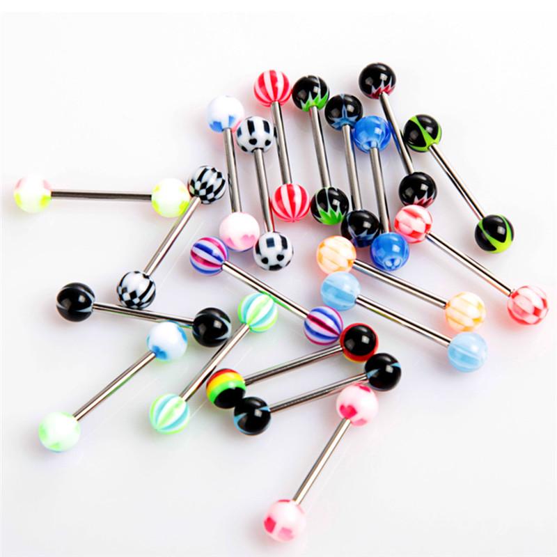 20/50/100Pcs Tongue Bars Surgical Steel Barbell Rings Ball Body Piercing Jewelry