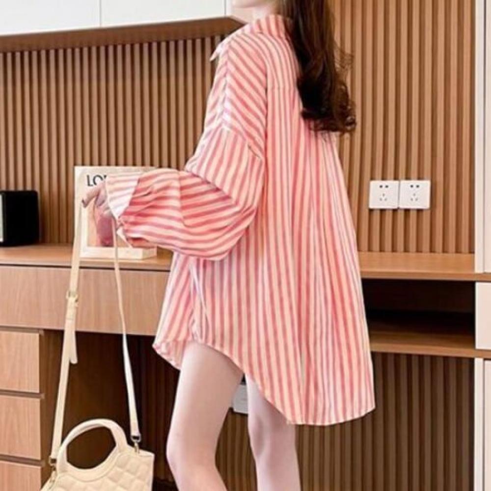 Navava Casual Stripe Loose Fit Long Sleeve Shirt Nb2484