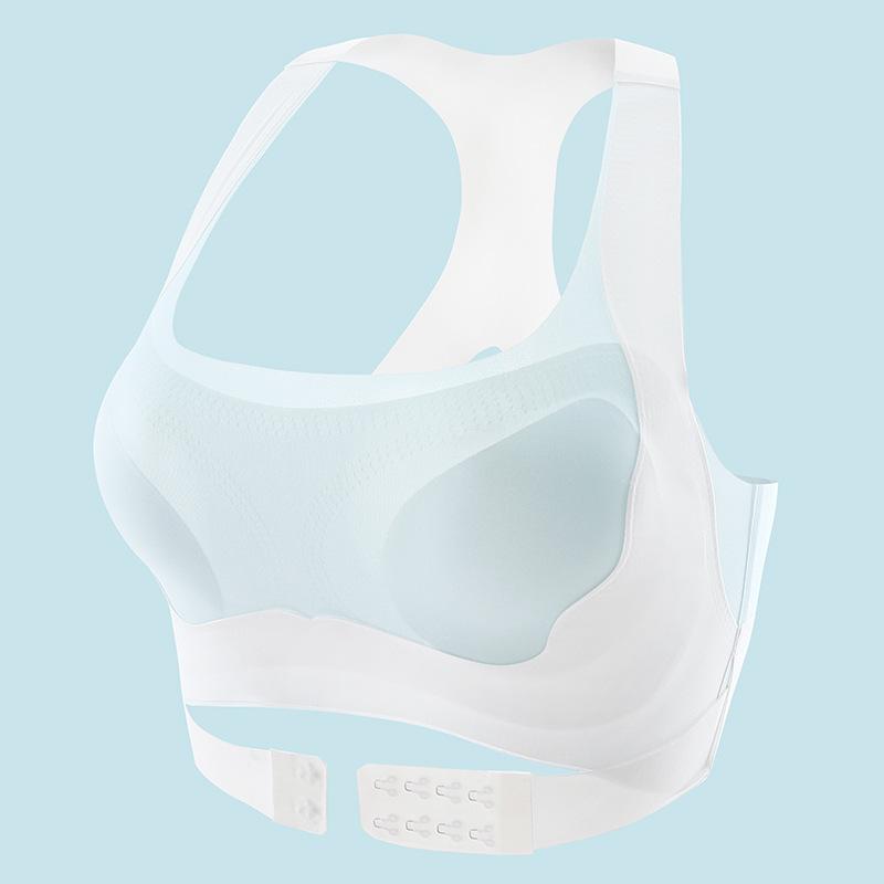 Summer seamless back suspender integrated wide shoulder strap breathable gathering sports bra women s ice silk thin seamless underwear M( 30-40kg ) светло-синий
