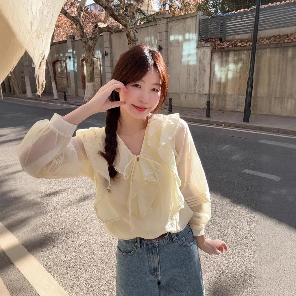 2026 Plus Size Luxury Ruffle Collar Women's Stylish Blouse