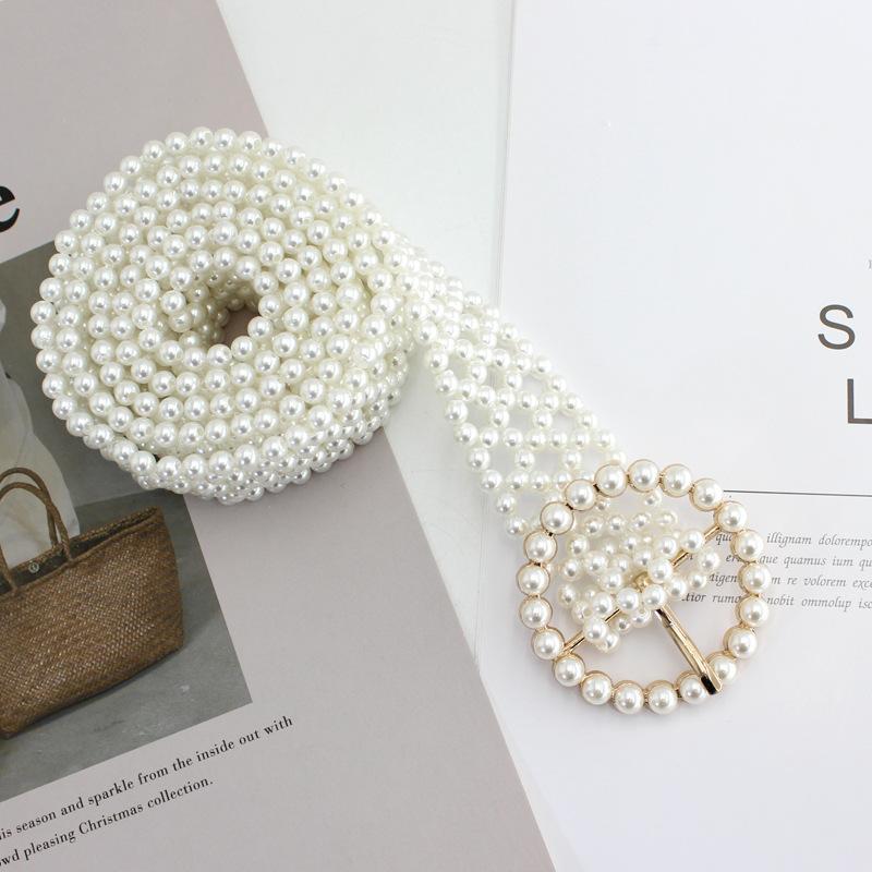 

Mary Women s buckle inlaid pearl girdle decorative dress fishing line series pearl waist chain