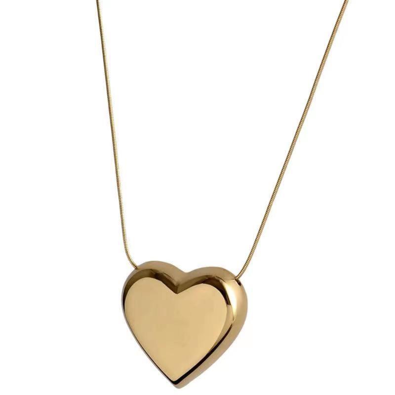 Dainty Two-Sided Heart-shaped Pendant Necklace Vintage Hip-hop Sweater Chain Lightweight Choker Necklace Ornament