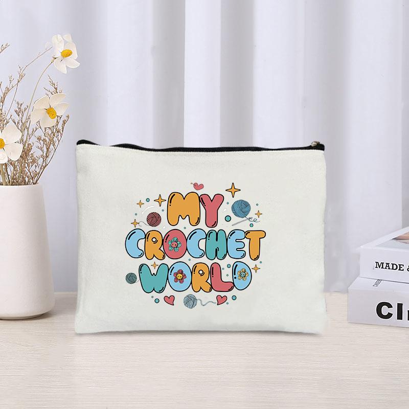 Make Love Knit Something Storage Zipper Bag Canvas Cosmetic Bags Travel Perfume Lipstick Pouch Wallet Gift for Knitting Lovers