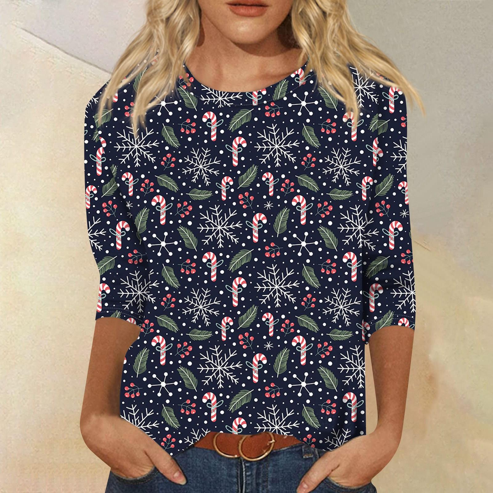 

Женская модная повседневная свободная футболка с круглым вырезом и рукавами 3/4 с принтом, женский топ L