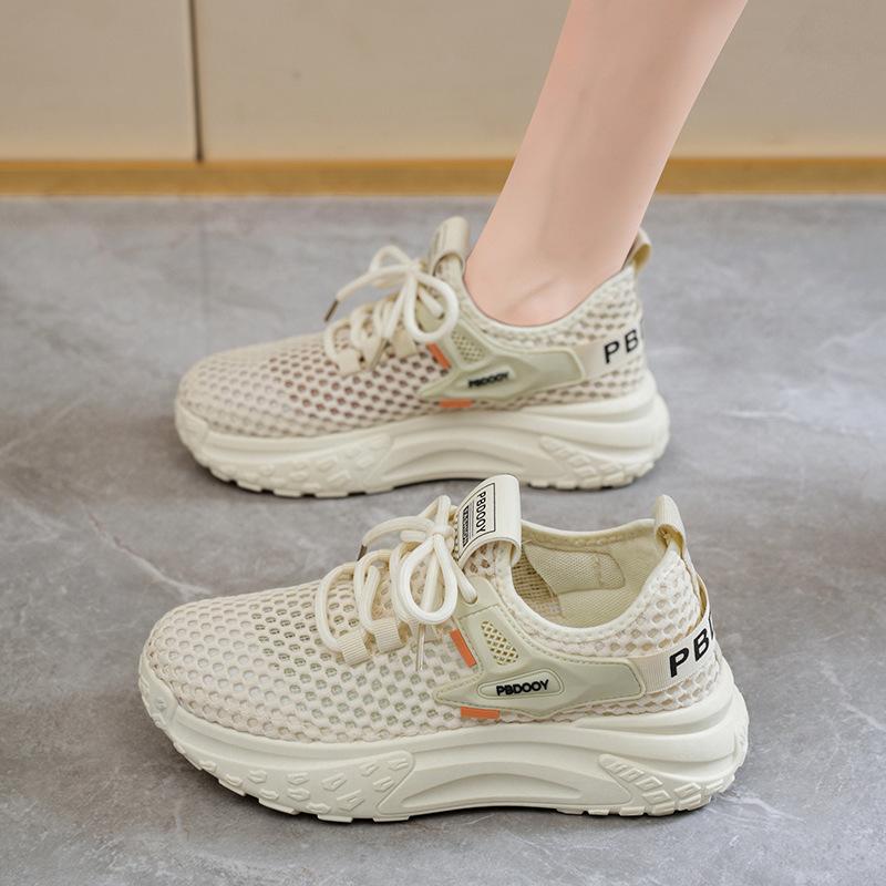 Summer women's shoes new breathable hollow mesh shoes children's versatile thick-soled fly-woven sports shoes casual dad shoes
