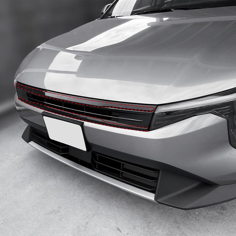 2pcs Car Exterior Carbon Fiber Piano Black Front Bumper Mesh Decorative Stripes Mouldings For Kia K4 LHD RHD