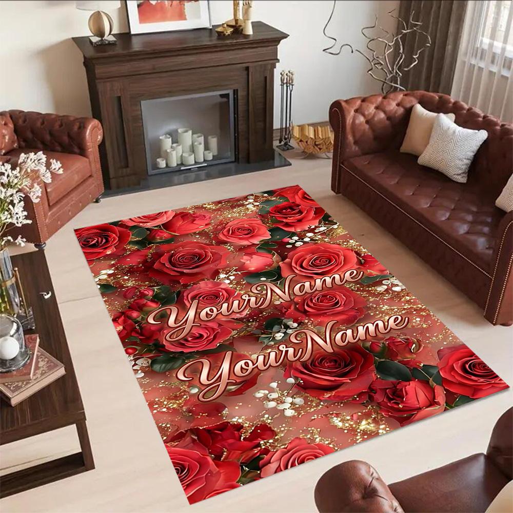 Rose Customized Name Floor Rug Office Rug Design for Dining Room Decorate Room Balcony Foyer Anti-slip Rug Decorate Offices