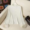 Fuzzy Sleeve High-Neck Versatile Slimming Long Sleeve T-Shirt for Stylish Layering