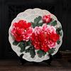 Pure Handmade HomeDecor Ceramic Art Hanging Plate Peony Flower Plate Chinese Craft Gift Creative LivingRoom Decoration Ornaments