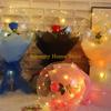 F26C Led Luminous Balloon Rose Bouquet Transparent Bobo Balloon DIY Craft Supplies for Valentine's Day Birthday Wedding Party