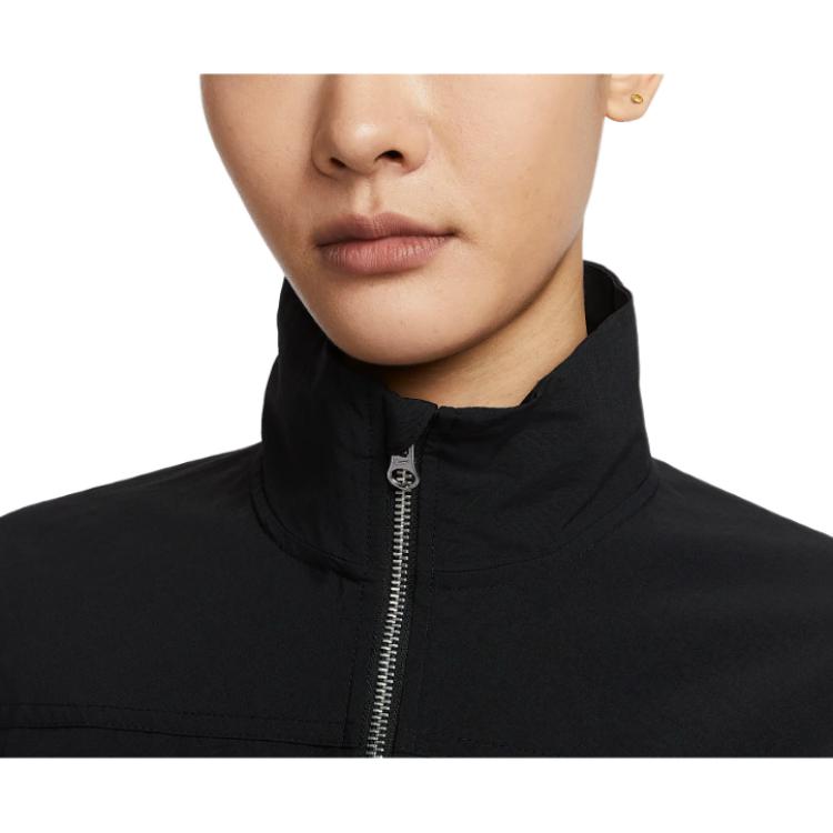 Nike Solid Color Zip Collar Short Sleeve Jacket Women Jackets Black HJ1000-010